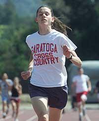 Saratoga High School Sophomore Alisha Follmar runs sprints with teammates during track and field practice on May 13, 2003. 