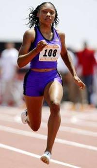 Allyson Felix, a 17-year-old high school track star, runs in the Women's 100m race at the Home Depot Track Invitational.